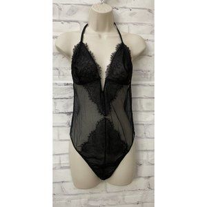 Victoria’s Secret XL Black Thong Sheer Lace‎ Teddy Bodysuit  Floral Sexy